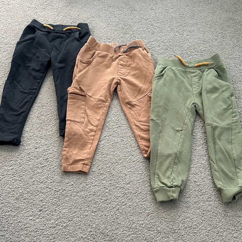 Kids Cozy Jogger Trio - Black, Tan, Green
